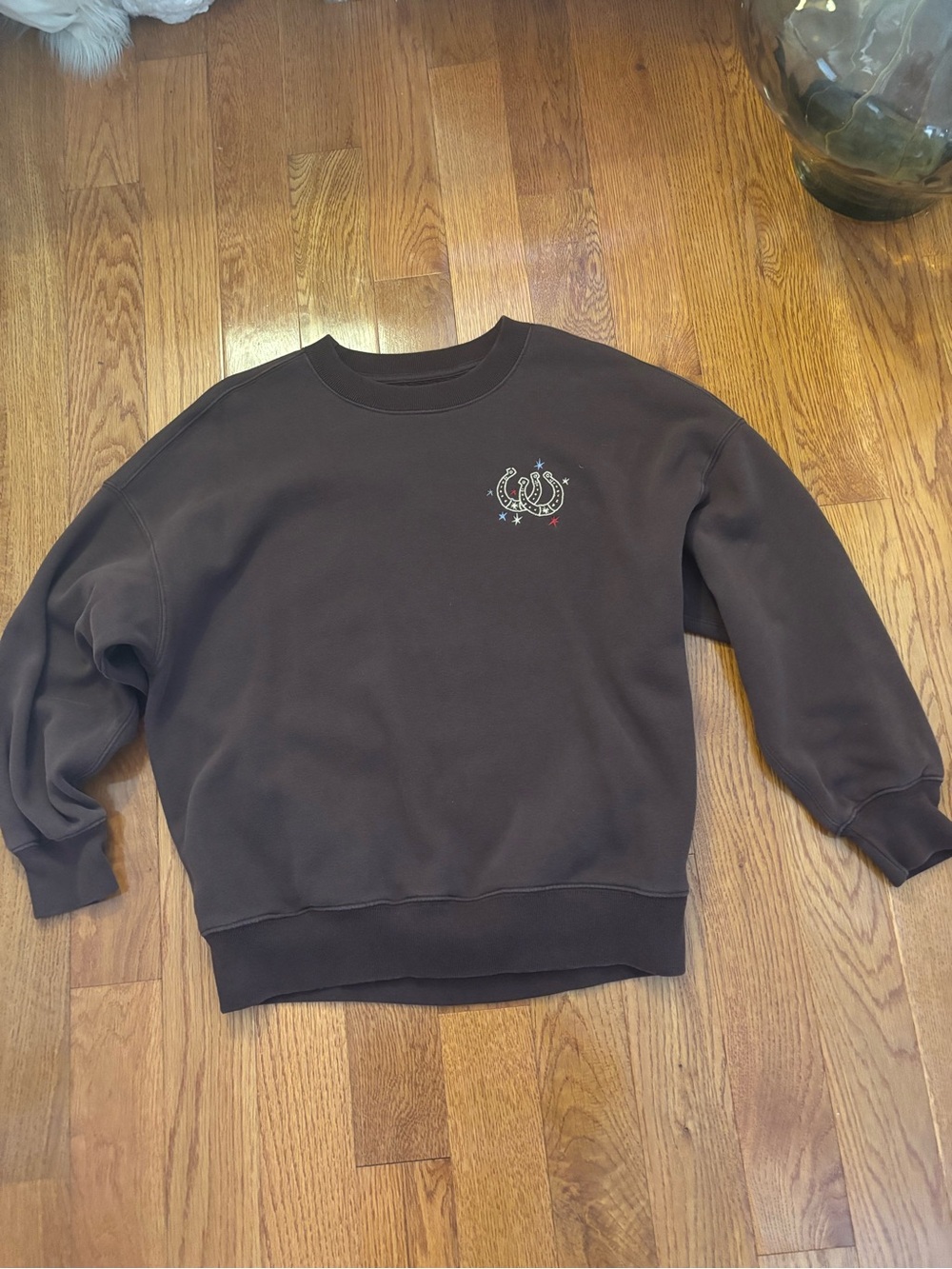 Hollister Brown Crewneck Sweatshirt with Horseshoe Graphic